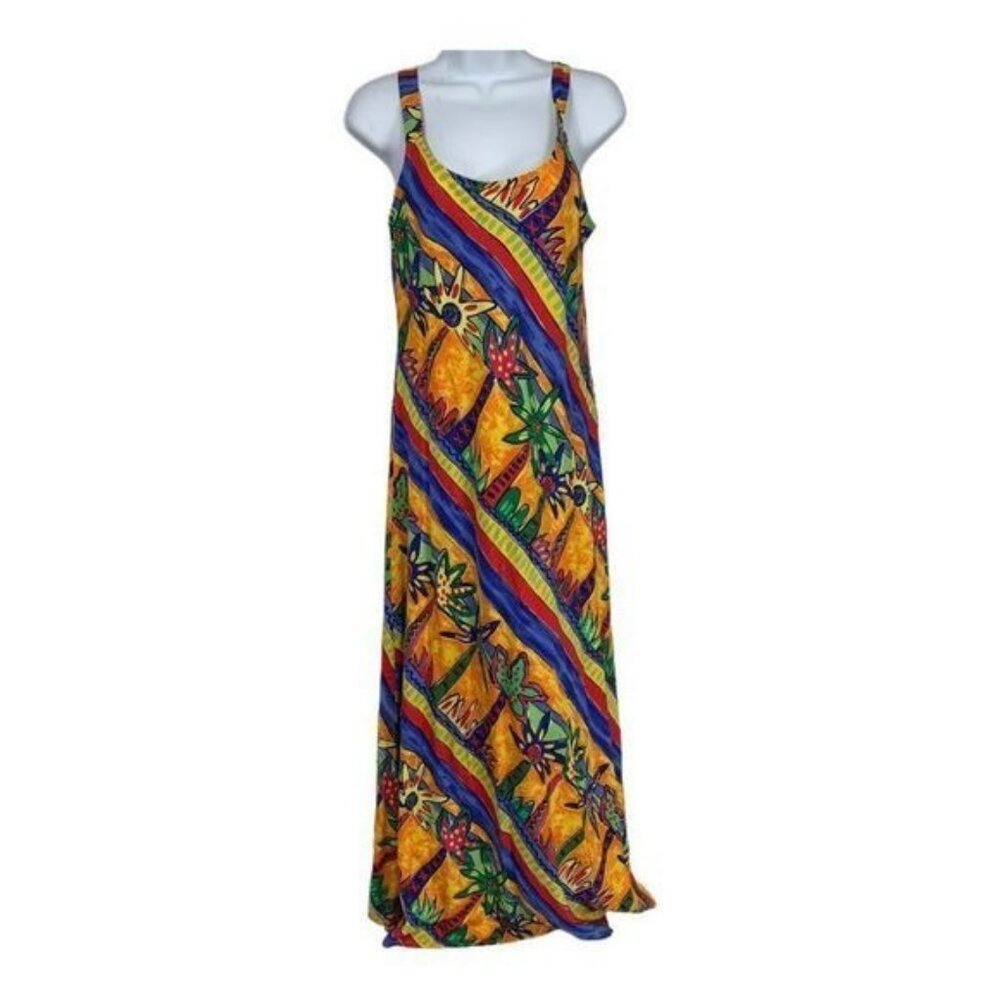A.B. Lambdin Womens Medium Tank Maxi Dress Colorful Rayon Floral Tropical Print